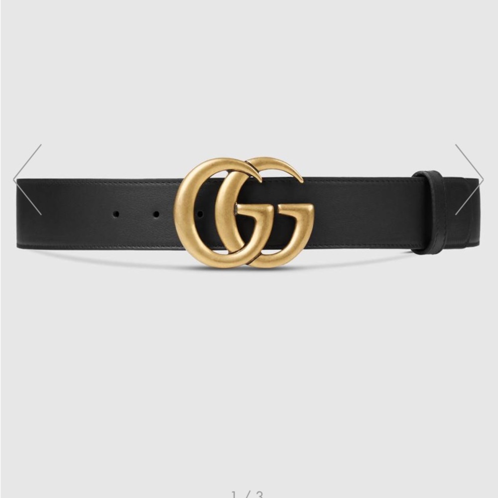 Authentic Black Leather Belt with Gold GG Buckle